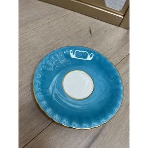 Aynsley Turquoise White Gold Scrolls Trim Tea Cup Saucer Only England Bone China